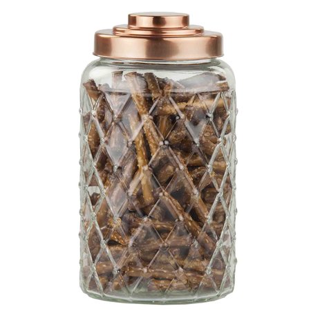 HOME BASICS Large 52 Lt Textured Glass Jar with Gleaming AirTight Copper Top GJ44502